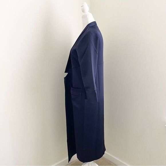 ayr - crystal cove jacket satin duster collared open front midi navy blue - Picture 7 of 10